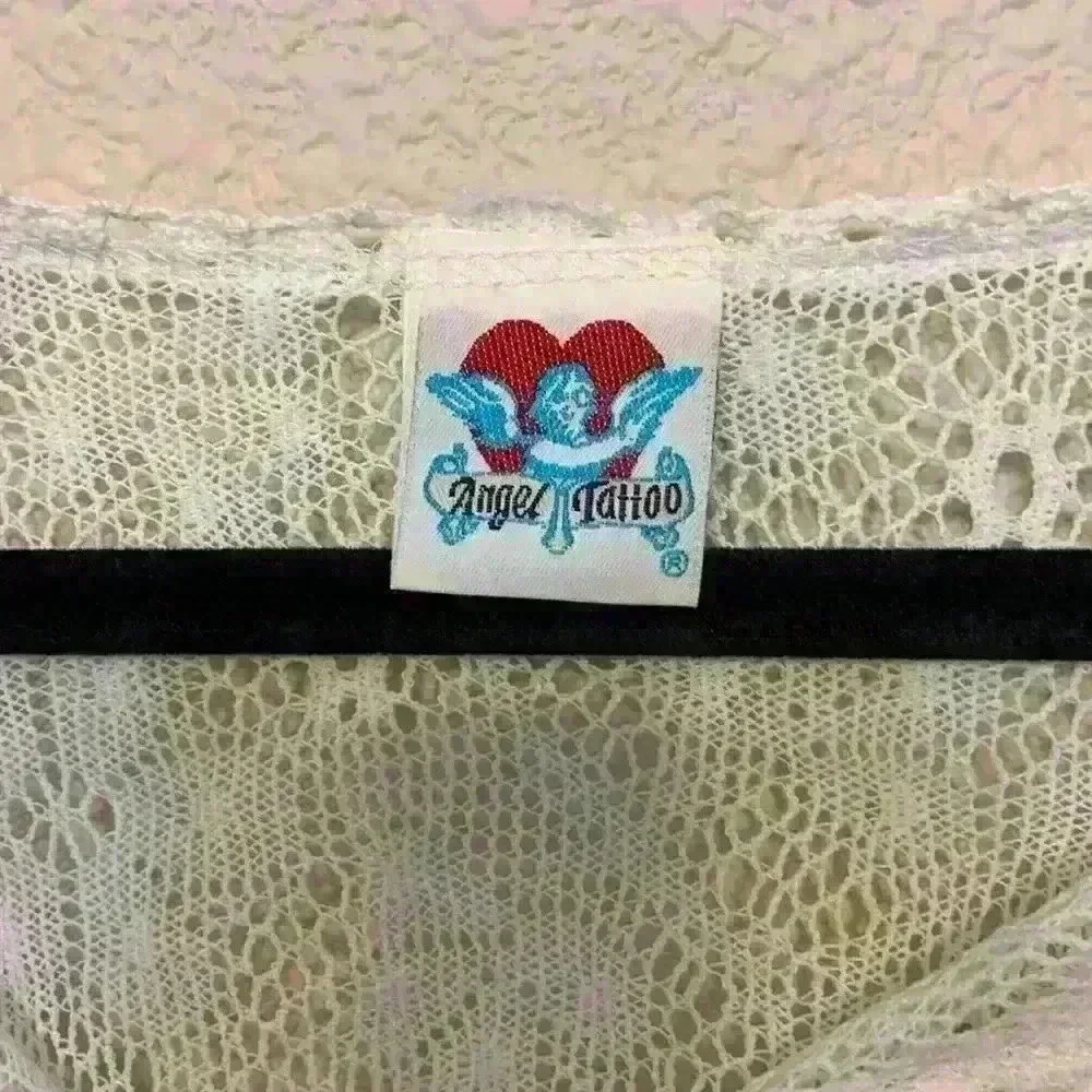 Angel Tattoo white lace long sleeve sz L 90s vintage moto hippie grunge preppy